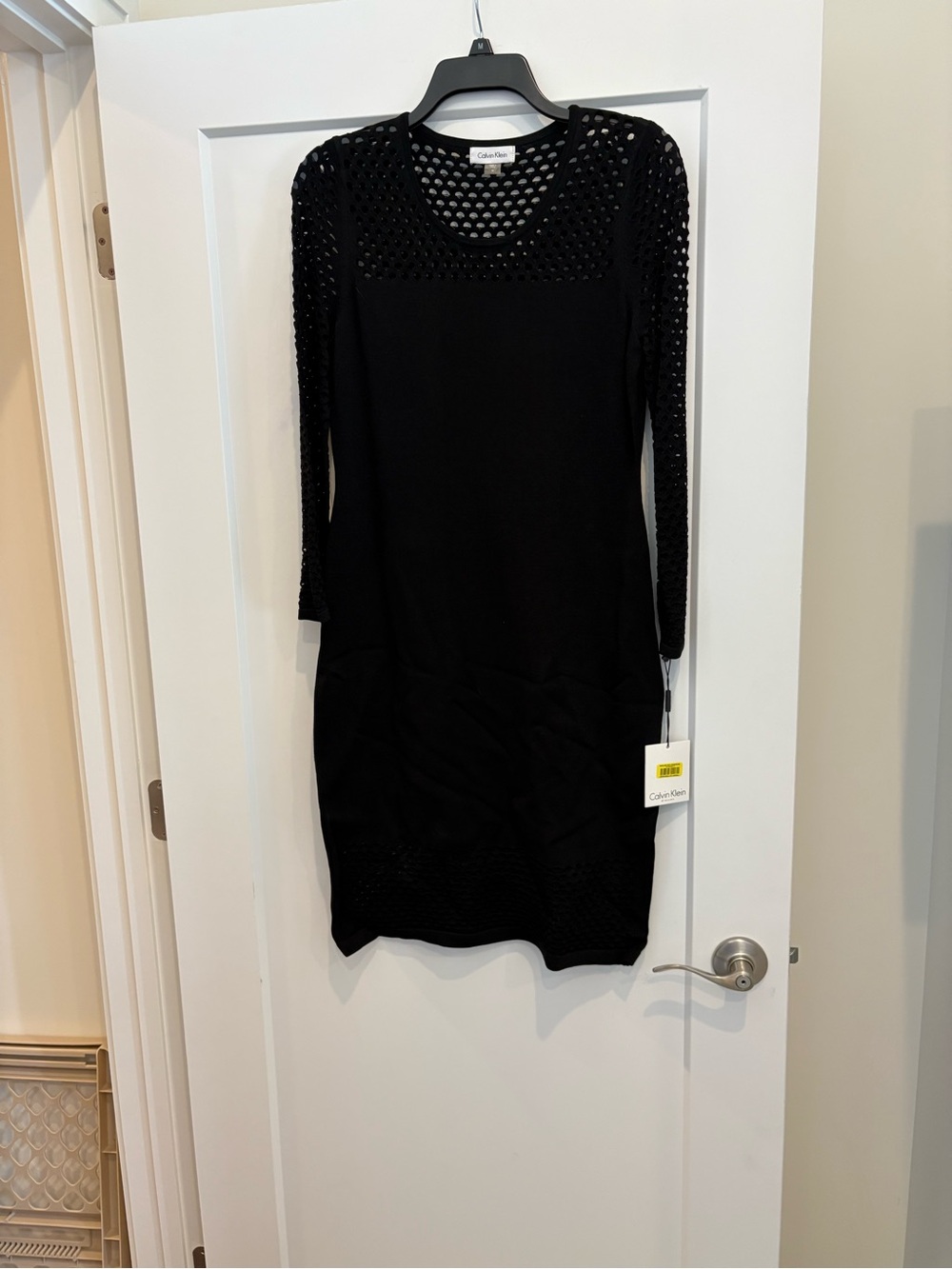 Calvin Klein Black Long Sleeve Knit Dress with Eyelet Detail